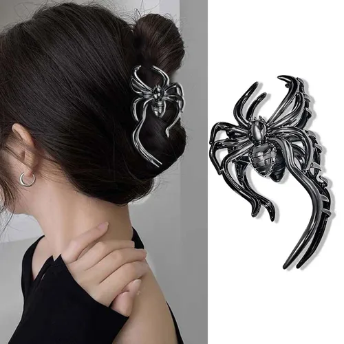 Miniatura 10 de BELSITA Pinza para el pelo de Halloween, tela de araña negra de metal, pinza antideslizante para el cabello, 1 unidad, para mujeres y niñas, diseño