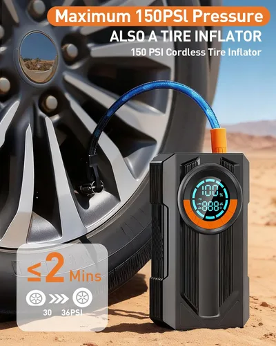 Miniatura 3 de Arrancador de batería con compresor de aire, arrancador portátil, 8.0 Gas/7.0L Diesel, 12V, arrancador de batería portátil para automóvil
