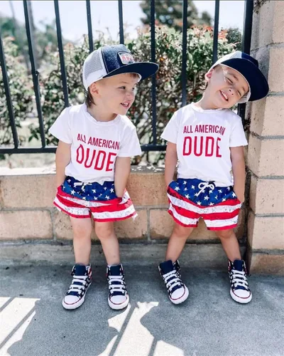 Miniatura 2 de Conjunto de ropa patriótica con estampado americano para el 4 de julio para bebé y niño del 4 de julio