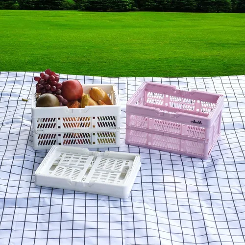 Miniatura 6 de ZHJINGYU cajas para almacenamiento, cestas de plástico para organizar, cesta de compras plegable, caja plegable con asas, caja de almacenamiento Rosa