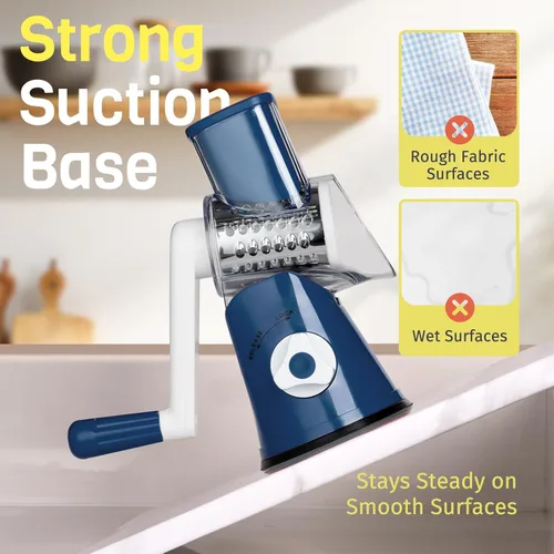 Miniatura 6 de Rallador de queso giratorio de mano con manivela, rallador y triturador de 3 cuchillas, rallador de queso para cocina, herramienta de cocina Azul