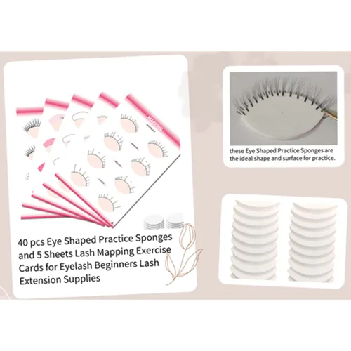Miniatura 5 de 20 esponjas de práctica en forma de ojos y 5 hojas de tarjetas de ejercicio de mapeo de pestañas para principiantes de pestañas suministros