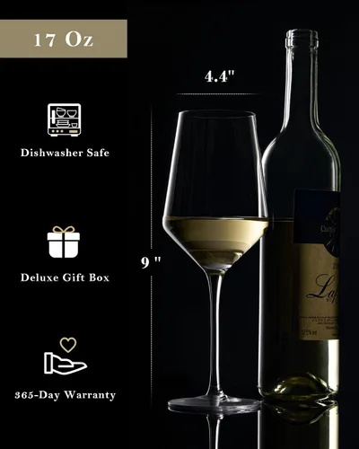 Miniatura 4 de JBHO Juego de 4 copas de vino sin plomo de 17 onzas, sopladas a mano, duraderas copas de vino de cristal para uso diario y alojamiento de invitados