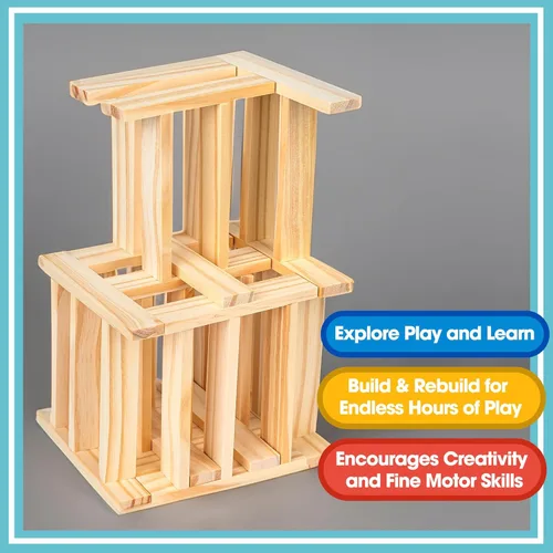 Miniatura 6 de Juego de bloques de construcción de madera, juguetes de construcción de bloques de tablones de 200 piezas, juguete educativo de madera STEM