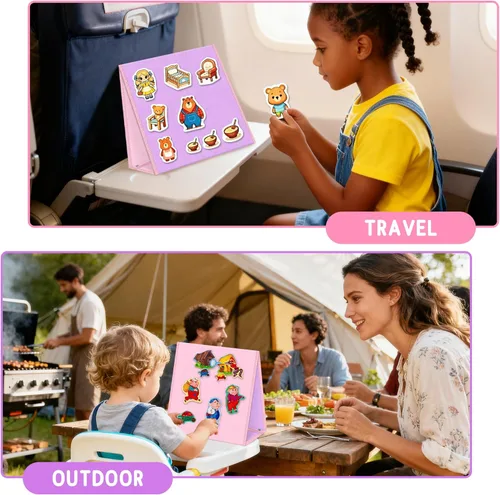 Miniatura 5 de AKAYOK Tablero de fieltro plegable – Tablero de historia de franela de doble cara para aprendizaje preescolar, narración interactiva y juego Rosa