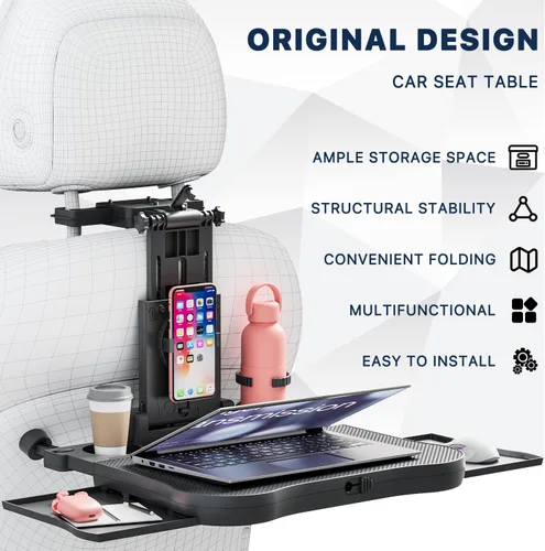 Miniatura 3 de Mesa Bandeja para Asiento Trasero de Automóvil, Bandeja de Comida Estable Plegable para Asiento Trasero del Auto para Pasajeros Traseros en Viajes