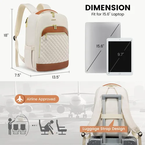 Miniatura 6 de LOVEVOOK Mochila acolchada para laptop para mujer, mochila de viaje con cremallera antirrobo de 15.6 pulgadas, bolsa de computadora para el trabajo