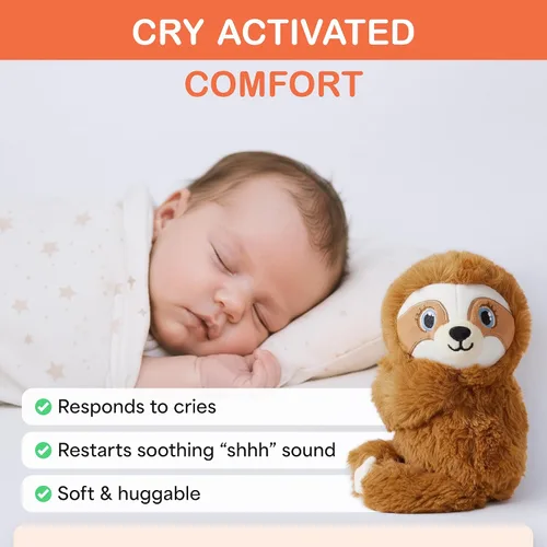 Miniatura 6 de Baby Shusher Shusher Sloth - Juguete calmante para bebé para dormir, chupete activado por llanto, animal de peluche para bebés y niños, sonidos