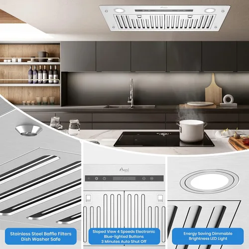 Miniatura 3 de Awoco RH-C06 - Campana de acero inoxidable de 6 pulgadas y 4 velocidades para usar debajo del gabinete, 900 CFM, con luces, 30, 36 y 42 pulgadas