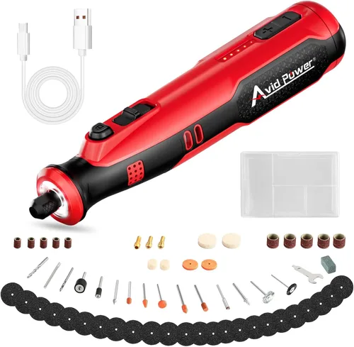 Miniatura 12 de AVID POWER Herramienta rotativa inalámbrica de 2.0 Ah 8V, herramienta giratoria recargable, 4 luces LED delanteras, 5 velocidades, 60 accesorios Gris