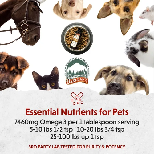 Miniatura 5 de Barlean's Aceite de linaza para animales, aceite esencial para mascotas, ácidos grasos Omega 3, suplementos de aceite para gatos y perros, para piel