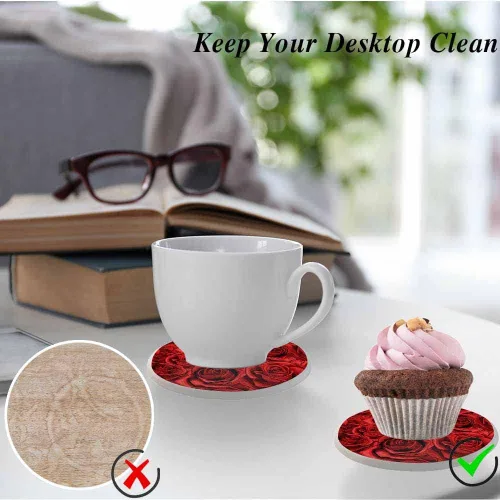Miniatura 5 de oFloral Juego de 2 posavasos de rosas rojas para bebidas, romance de flores, noble, elegantes como tazas de fuego, para decoración del hogar, 4 Rosa