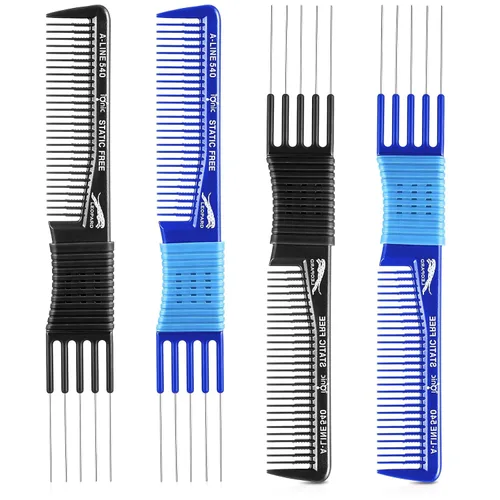 Miniatura 9 de Patelai 4 piezas de peine de carbono con punta de metal para levantar pelos y púas de peluquería con 5 pasadores de acero inoxidable para cabello
