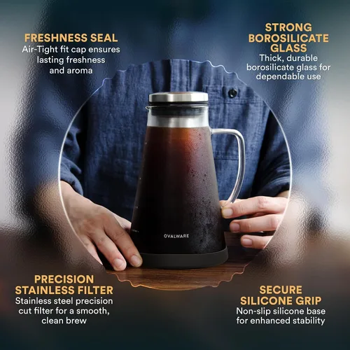 Miniatura 3 de Máquina de café helado, hermética e infusor de té con boquilla. 1.0L. Ovalware RJ3 jarra de vidrio para elaboración con filtro de acero inoxidable