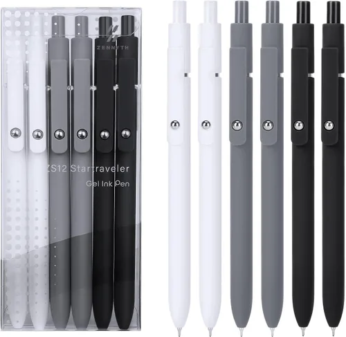 Miniatura 10 de FIOVER 12 unidades de bolígrafos de gel, bolígrafo de escritura suave de punta media de 0.7 mm, tinta de gel negra para diario, suministros