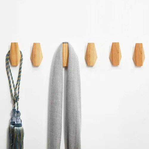 Miniatura 3 de Ganchos de pared de madera, paquete de 6 ganchos montados de madera rústica resistente para bata, perchero para sombreros, para colgar toallas