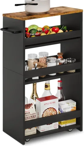 Miniatura 12 de Carrito de almacenamiento delgado de 4 niveles de TEAMIX con asa, pequeño carrito de cocina para lugares estrechos, carrito de lavandería rodante