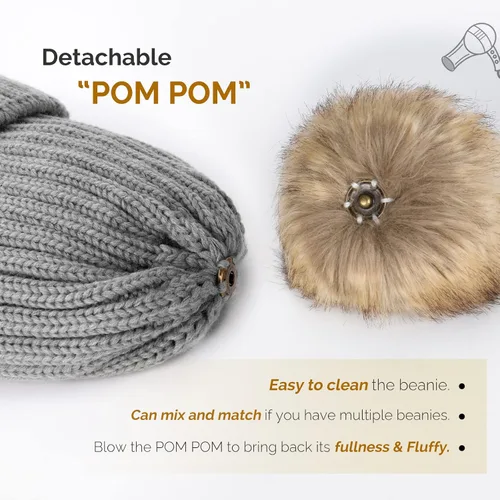 Miniatura 3 de FURTALK - Gorro de punto para el invierno con pompón de piel sintética, cálido, para mujeres