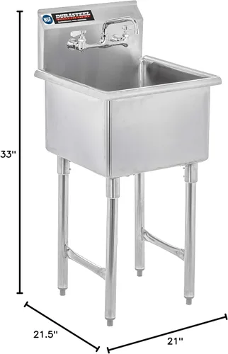 Miniatura 8 de DuraSteel 304 Fregadero Utilitario Comercial de Acero Inoxidable - 18 Pulgadas de Tubo Independiente, Fregadero de Preparación para Cocina con Grifo