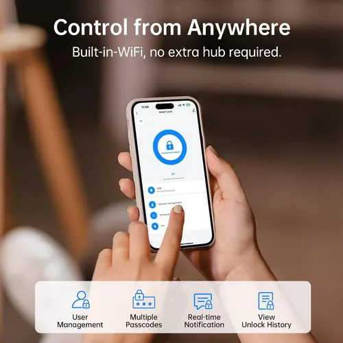 Miniatura 7 de NUTOMO Palm Vein Smart Lock: cerradura de palma para puerta de entrada sin llave, teclado WiFi integrado, cerrojo digital electrónico con control