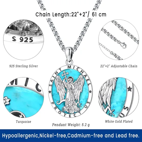 Miniatura 31 de Eusense San Miguel San Cristóbal San Benito San Judas Virgen María Collar chapado en oro 925 joyería religiosa para hombres y mujeres, collar