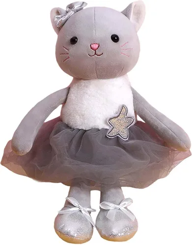 Muñecas de bailarina de peluche, gatito, gato, animales de peluche, juguetes de ballet para niñas, regalos de recital para niñas, 15.5 pulgadas Gris