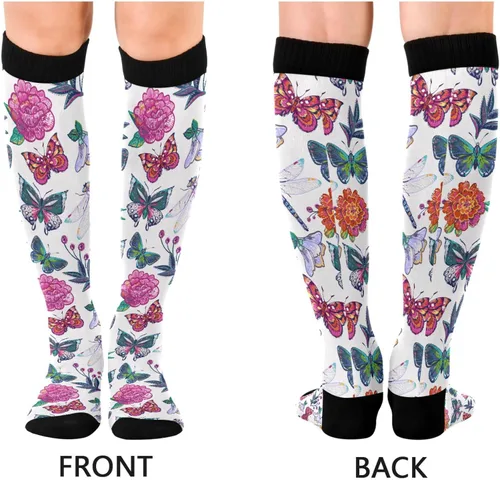 Miniatura 2 de KOPIRIT Calcetines de compresión bordados de flores de peonía para mujeres y hombres, calcetines largos ligeros de compresión suaves para correr