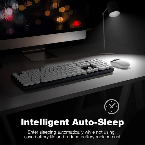 Miniatura 40 de KNOWSQT Combo de teclado y ratón inalámbrico, teclados lindos de tamaño completo estilo máquina de escribir 2.4G azul colorido - receptor USB Plug
