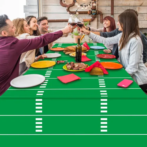 Miniatura 5 de 4 manteles de fiesta de fútbol, desechables, para fiesta de cumpleaños, de plástico, para deportes, para el día del juego, baby shower, día