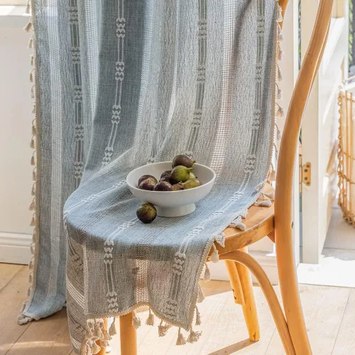 Miniatura 3 de 2 paneles de cortinas de lino semiopacas para ventana, bohemias y rústicas, con rayas bordadas y bolsillo para cortinero, para sala de estar