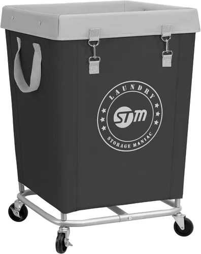 Miniatura 11 de STORAGE MANIAC Cesto de lavandería comercial con marco de acero resistente, carro de cesta de lavandería industrial de 320 L con ruedas para hotel