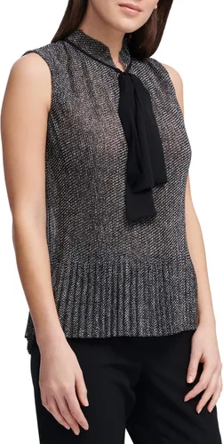 Miniatura 2 de DKNY Top plisado sin mangas para mujer con cuello de lazo