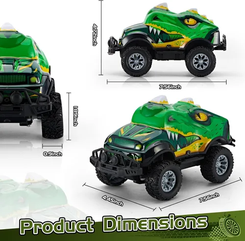 Miniatura 6 de Vehículo fuera de carretera con forma de dinosaurio de control remoto Camión genial fuera de carretera, 2.4GHz, coche RC con luces LED, escala 1:20