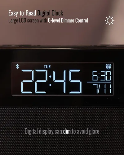 Miniatura 5 de Soundfreaq Sound Rise II, SFQ-16: Radio despertador de cabecera y bocina Bluetooth, con pantalla grande, radio FM, carga USB rápida y sonido