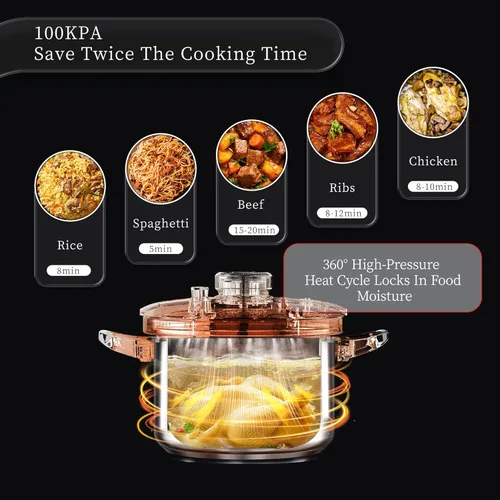 Miniatura 4 de TIBORANG Olla de Presión de Acero Inoxidable de 8.5 QT, [Multi-Cocina para Estufa de Gas e Inducción] [Ahorra 70% del Tiempo de Cocinado]