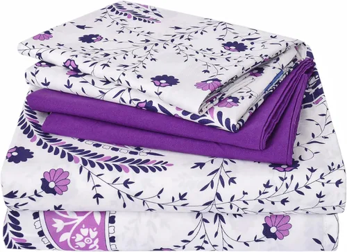 Miniatura 12 de JSD Juego de sábanas con estampado floral azul marino, 6 piezas, sábanas de microfibra suave con patrón botánico, bolsillo extra profundo