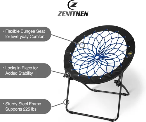 Miniatura 3 de Zenithen Silla Bungee Bunjo Plegable de 29", Índigo (Paquete de 1) - Asiento Plegable Ligero para Adolescentes, Adultos, Dormitorios, Habitaciones