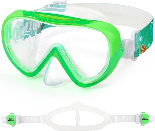 Máscara de natación para niños, gafas de natación para niños de 180° antivaho, a prueba de fugas, con cubierta de nariz y correa de tela para edades