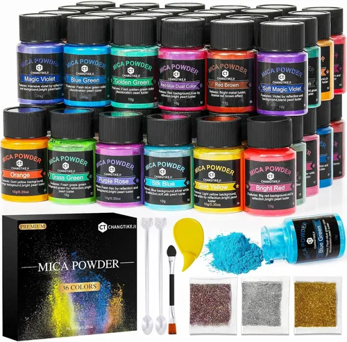 Miniatura 50 de CHANGTIKEJI Polvo de mica – 81 colores – 0.35 oz/botella de pigmento natural en polvo para resina epoxi, fabricación de jabón, fabricación de velas