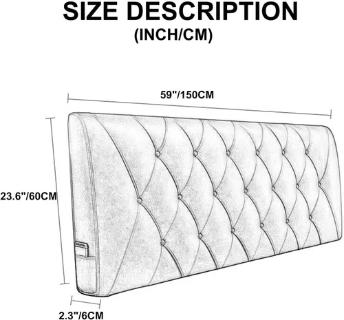 Miniatura 2 de ZZYY Cabecera tapizada de piel sintética suave con botones para cama de tamaño doble/Queen/King, funda suave de soporte con cabecera, gris, Queen/59