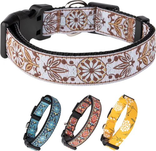 Miniatura 11 de Collar amarillo para perros pequeños, medianos y grandes - Algodón resistente, duradero, ajustable, collar fuerte y resistente - Ideal
