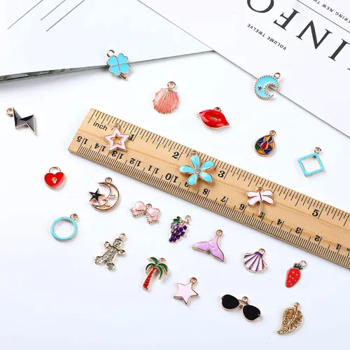 Miniatura 2 de SANNIX 220 dijes de pulsera chapados en oro surtidos esmaltados para collares, pulseras y aretes, dijes para manualidades y fabricación de joyas
