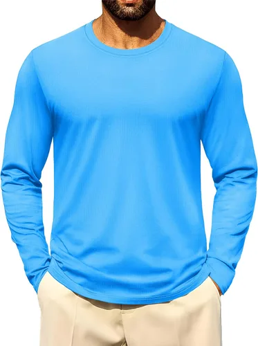 Miniatura 16 de Cotrasen - Camisetas básicas de manga larga para hombre, de algodón, con cuello redondo, transpirables, suaves y casuales