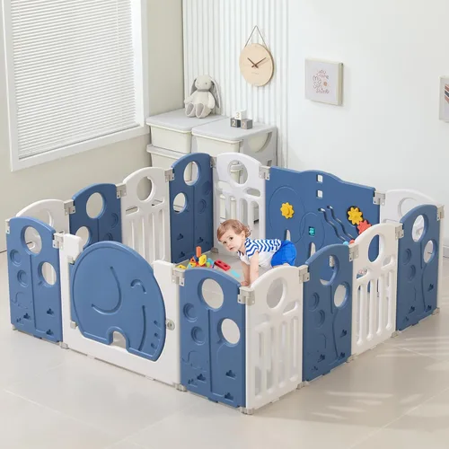 LulliSpace Corralito para bebés, para niños y niños pequeños, patio de juegos seguro, puertas de seguridad para interiores y exteriores, área Azul