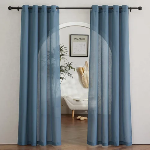 Miniatura 109 de NICETOWN Cortinas de lino traslúcidas con textura de lino de 84 pulgadas de largo, con ojales semitraslúcidos, tratamientos de ventana, privacidad