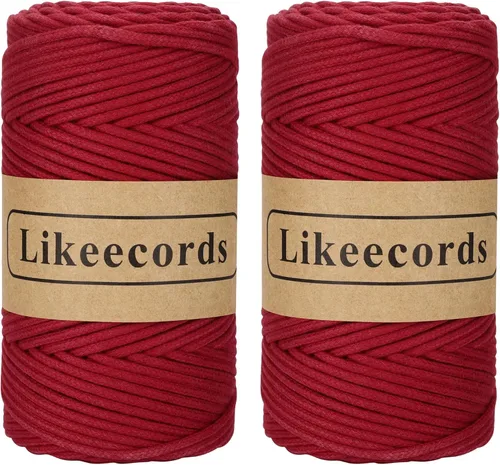 Miniatura 39 de Cordón de Algodón Trenzado 3mm x 109 yardas - Cuerda de Macramé Colorida para Manualidades, Ganchos, Colgantes de Pared - 100% Algodón Natural