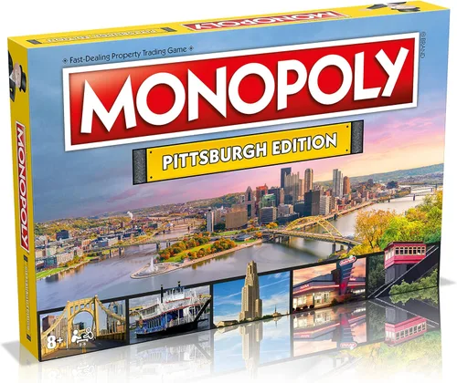 Monopoly Juego de mesa Pittsburgh Edition: 2-6 jugadores, juegos de mesa familiares para niños y adultos, juegos de mesa para niños de 8 años en
