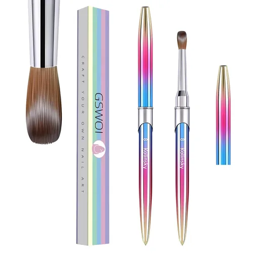 Miniatura 24 de Kolinsky - Brocha de uñas acrílicas 100% tamaño 8, pincel de arte de forma redonda para manicura profesional de uñas (#8, dorado)