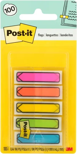 Post-it Separadores en flecha, varios colores brillantes, 1,19 cm de ancho, 100 por dispensador portátil, 1 dispensador por paquete (684-ARR2)