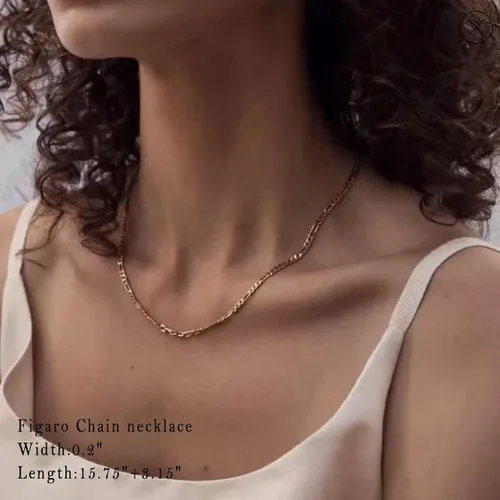Miniatura 4 de Delicado collar chapado en oro en capas, cadena de serpiente, eslabones de perlas, clip de papel, cadena Figaro, flor de metal, colgante de sol